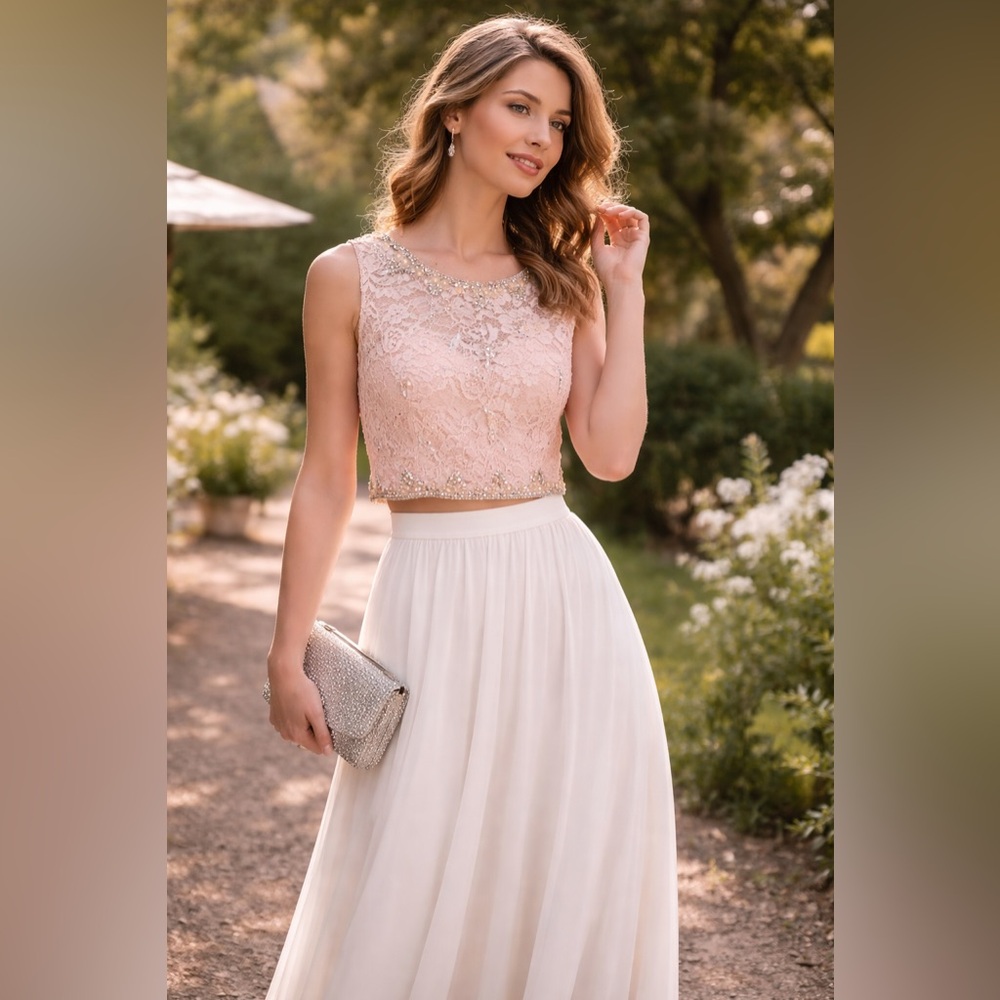 Layla K Blush Beaded Lace Crop Top Size 8 Formal Wedding Party